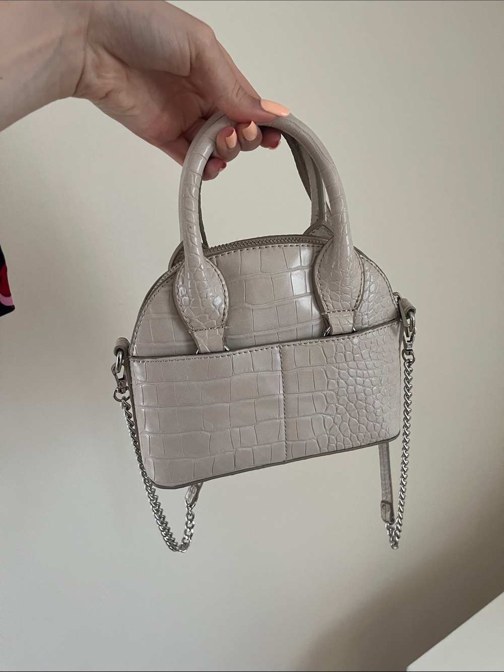 Zara Croc-Embossed Mini Top-Handle Bag in Light Gray